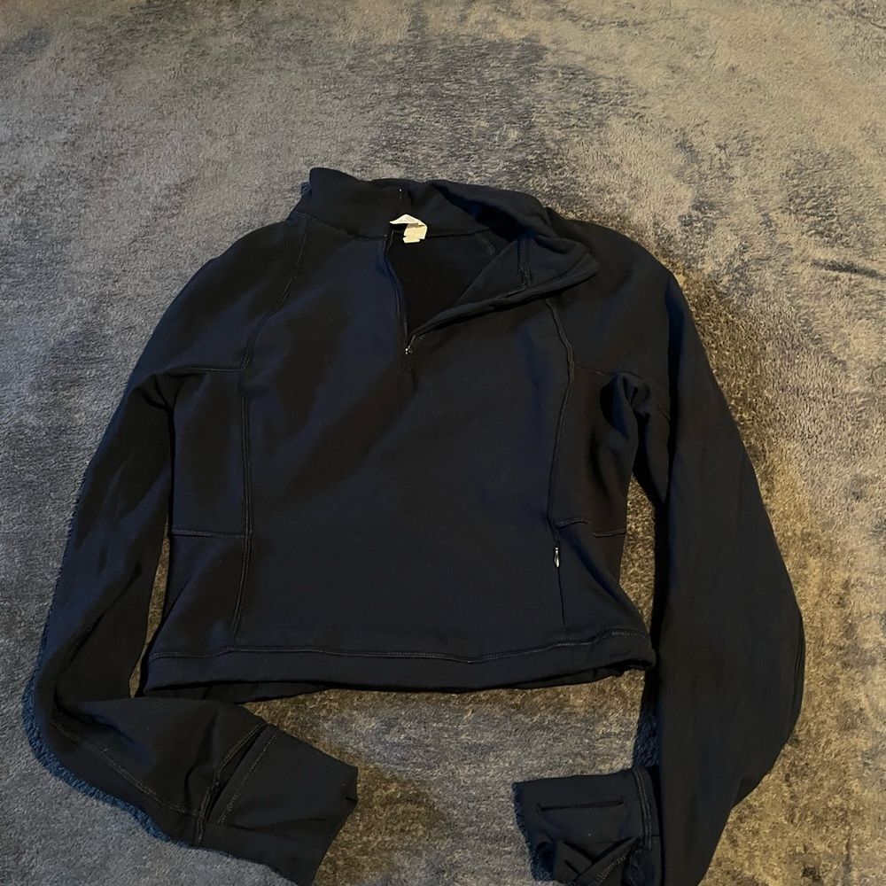 yogalicious fleece lines cropped half size true navy size large